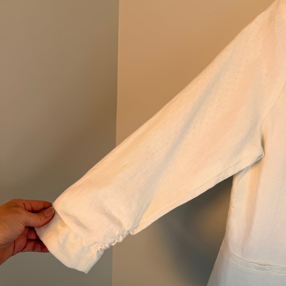 Gibson White Linen Blazer Ruched Sleeves Collarless One Button Workwear Medium - Picture 6 of 15